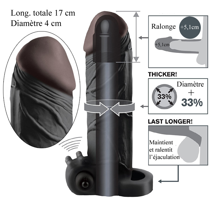 Extension noir penis vibrante prothse sexe allongement verge